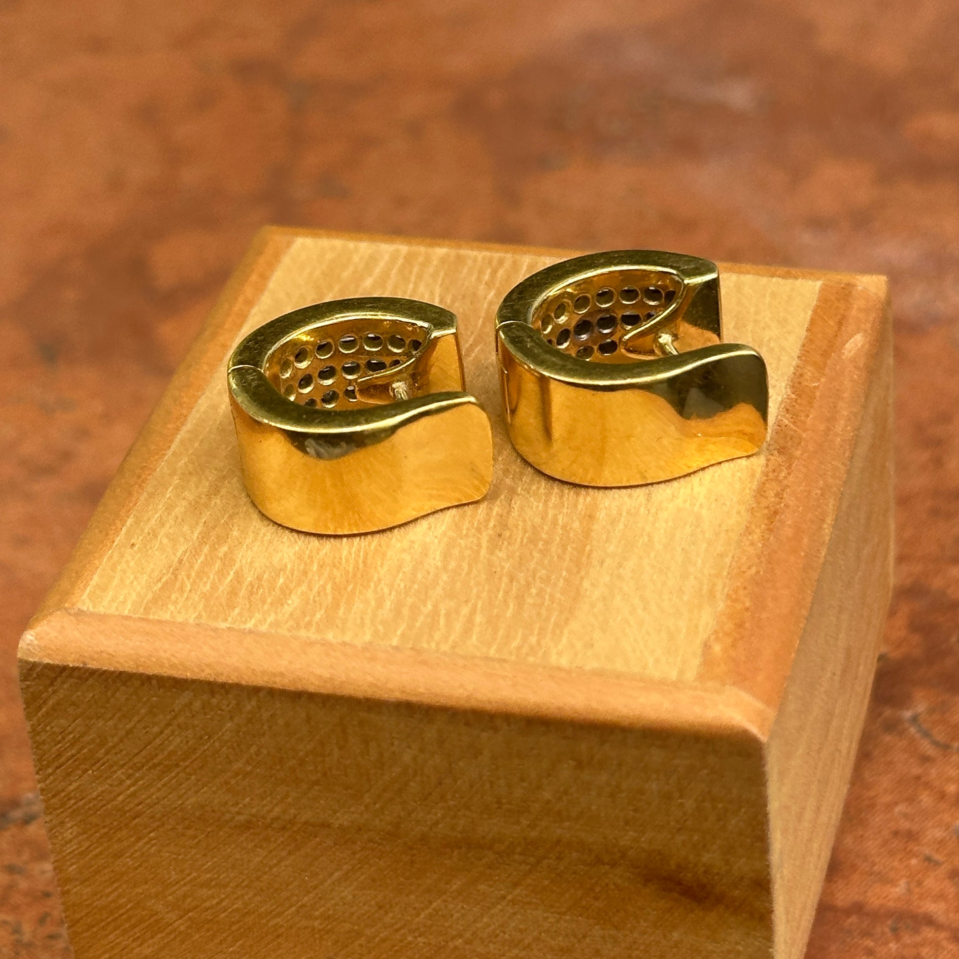 Estate 18KT Yellow Gold 3 Row Princess Cut Invisible Set Diamonds Huggie Earrings - LSJ