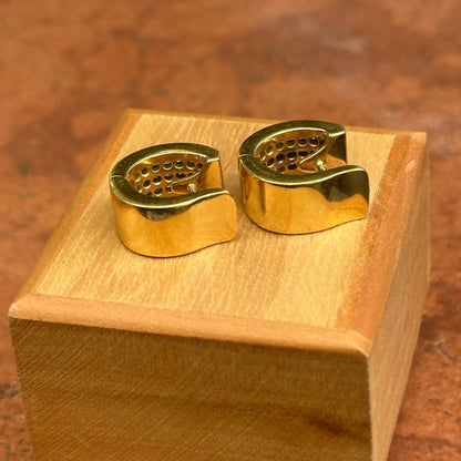 Estate 18KT Yellow Gold 3 Row Princess Cut Invisible Set Diamonds Huggie Earrings - LSJ