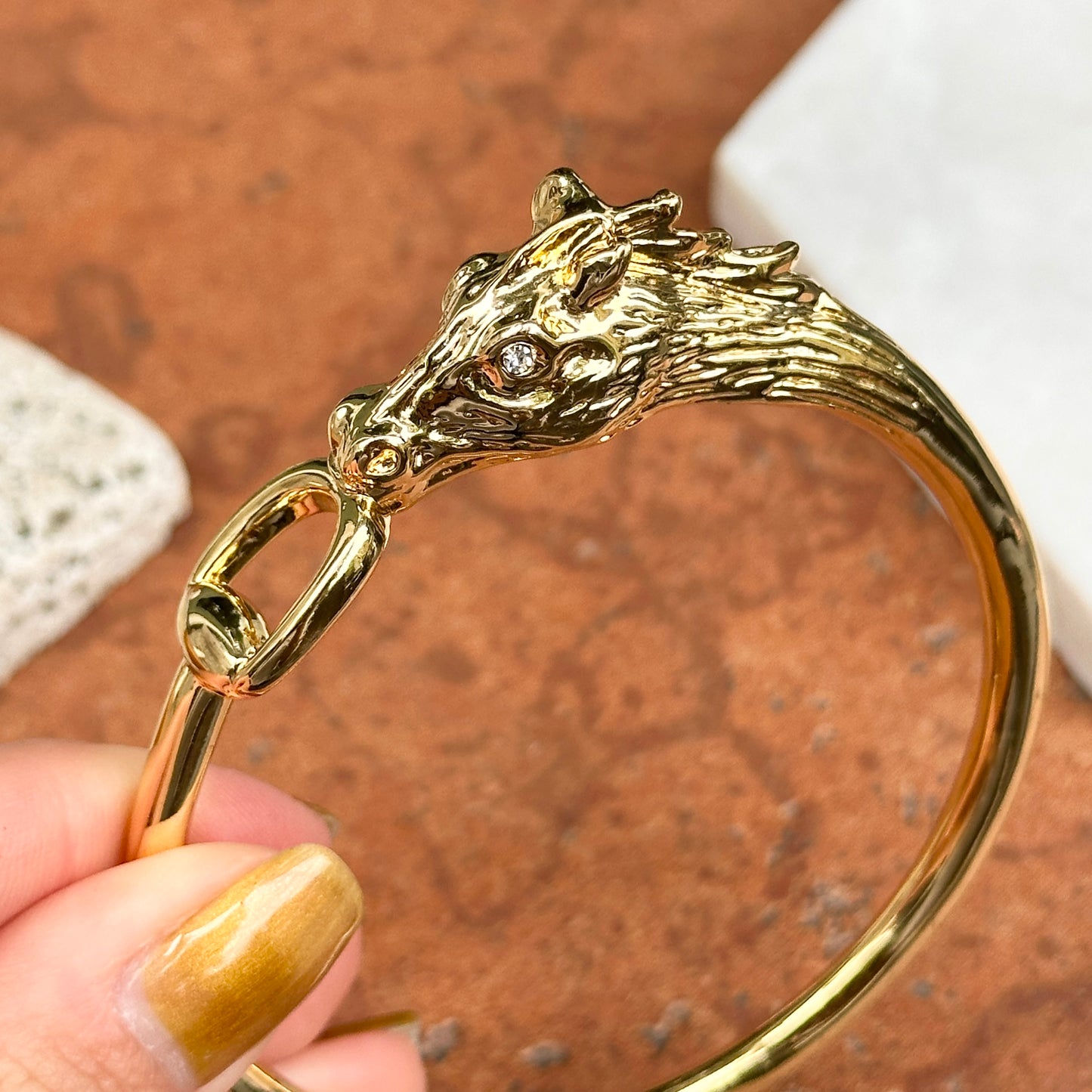 Estate Gold-Plated Horse Head + Bridle Slip-On Bangle Bracelet