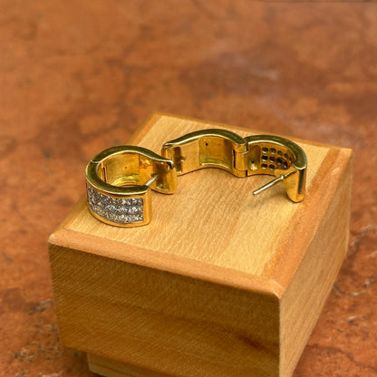 Estate 18KT Yellow Gold 3 Row Princess Cut Invisible Set Diamonds Huggie Earrings - LSJ