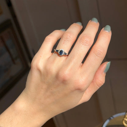 Estate 10KT White Gold Oval Blue Sapphire + Diamond Accent Ring