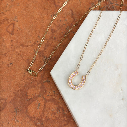 14KT Yellow Gold Pink Sapphire Horseshoe Necklace