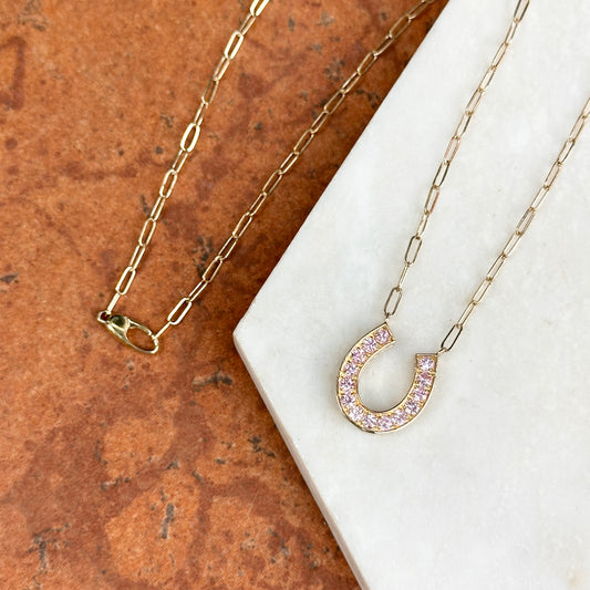 14KT Yellow Gold Pink Sapphire Horseshoe Necklace
