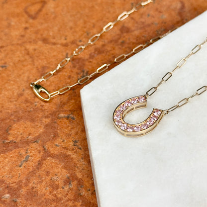 14KT Yellow Gold Pink Sapphire Horseshoe Necklace