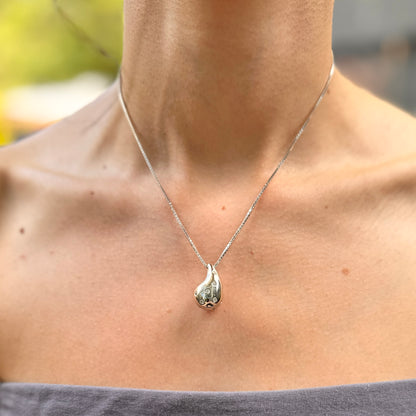 Sterling Silver Tapered Puffed CZ Stone Teardrop Pendant Chain Necklace