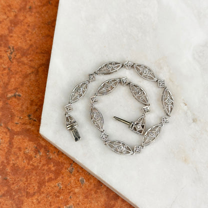 Estate 14KT White Gold Diamond Miligrain Art Deco Tennis Bracelet
