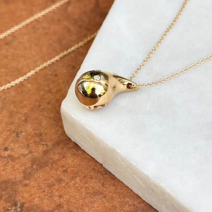 14KT Yellow Gold Puffed Diamond Gypsy-Set Teardrop Pendant Chain Necklace