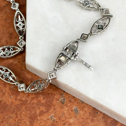 Estate 14KT White Gold Diamond Miligrain Art Deco Tennis Bracelet