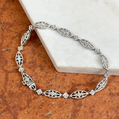 Estate 14KT White Gold Diamond Miligrain Art Deco Tennis Bracelet
