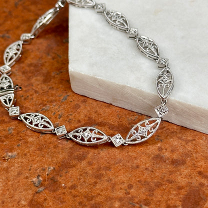 Estate 14KT White Gold Diamond Miligrain Art Deco Tennis Bracelet
