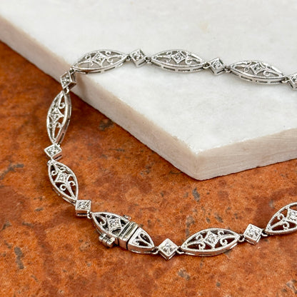 Estate 14KT White Gold Diamond Miligrain Art Deco Tennis Bracelet