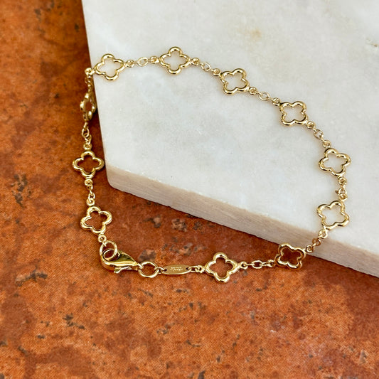 14KT Yellow Gold Clover Cut-Out Station Chain Bracelet 7"