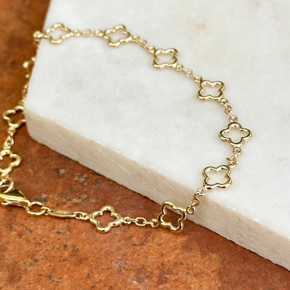 14KT Yellow Gold Clover Cut-Out Station Chain Bracelet 7"