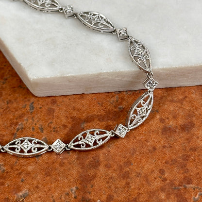Estate 14KT White Gold Diamond Miligrain Art Deco Tennis Bracelet