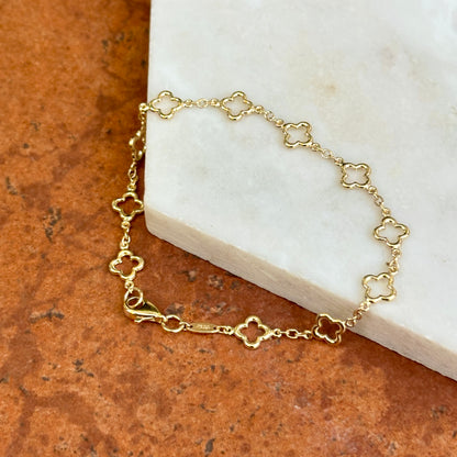 14KT Yellow Gold Clover Cut-Out Station Chain Bracelet 7"