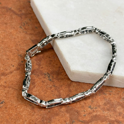 Estate 14KT White Gold Square Blue Sapphire + Diamond Tennis Bracelet