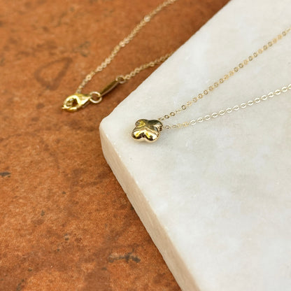 14KT Yellow Gold Puffed Mini 4-Leaf Clover 7mm Station Cable Chain Necklace