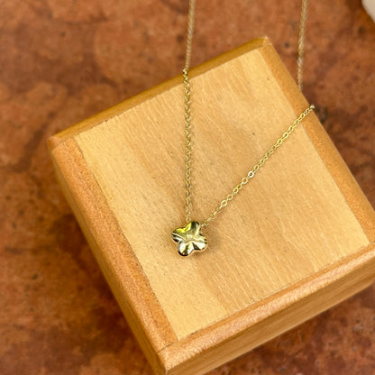 14KT Yellow Gold Puffed Mini 4-Leaf Clover 7mm Station Cable Chain Necklace