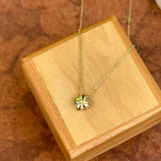 14KT Yellow Gold Puffed Mini 4-Leaf Clover 7mm Station Cable Chain Necklace