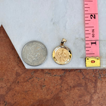14KT Yellow Gold St. Matthew Round Medal Pendant 18mm