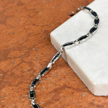 Estate 14KT White Gold Square Blue Sapphire + Diamond Tennis Bracelet