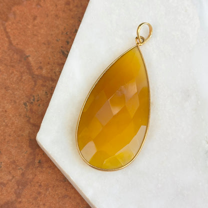 Yellow Gold Plated Silver Large Teardrop Yellow Onyx Pendant Drop Charm