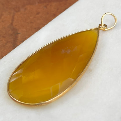 Yellow Gold Plated Silver Large Teardrop Yellow Onyx Pendant Drop Charm