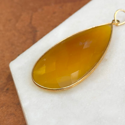 Yellow Gold Plated Silver Large Teardrop Yellow Onyx Pendant Drop Charm