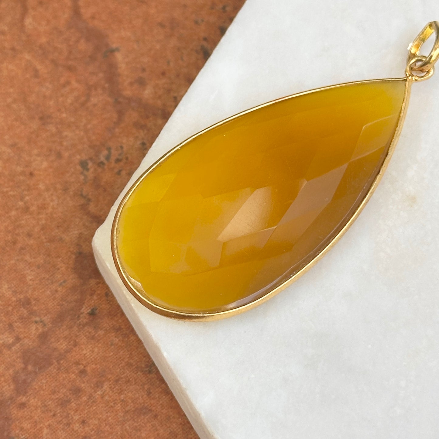 Yellow Gold Plated Silver Large Teardrop Yellow Onyx Pendant Drop Charm