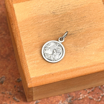 Sterling Silver Antiqued Baptism Round Medal Pendant Charm 10mm