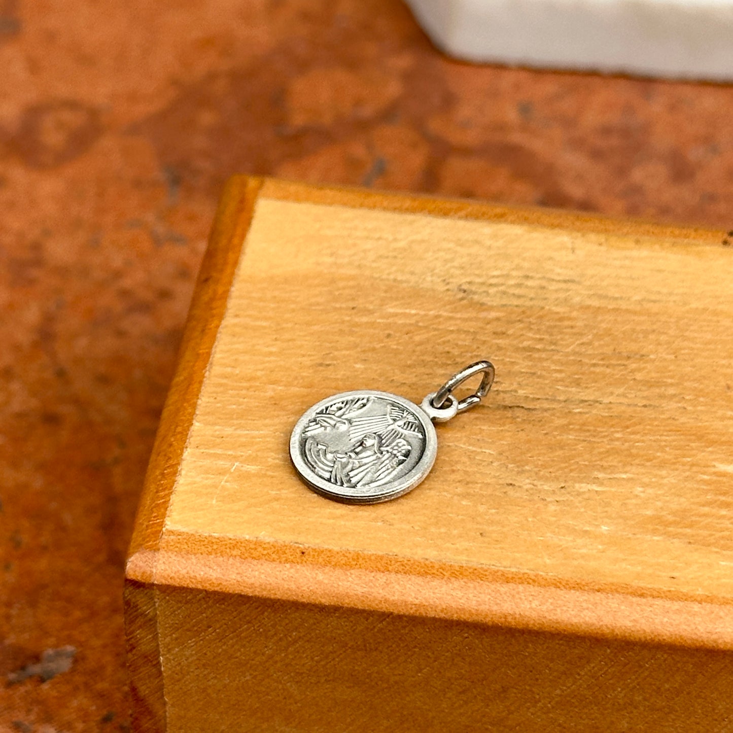Sterling Silver Antiqued Baptism Round Medal Pendant Charm 10mm