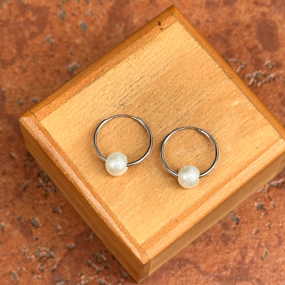 14KT White Gold Freshwater Pearl Endless Hoop Earrings