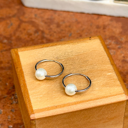 14KT White Gold Freshwater Pearl Endless Hoop Earrings