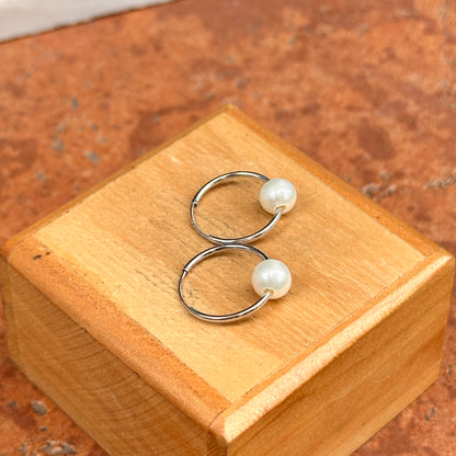 14KT White Gold Freshwater Pearl Endless Hoop Earrings