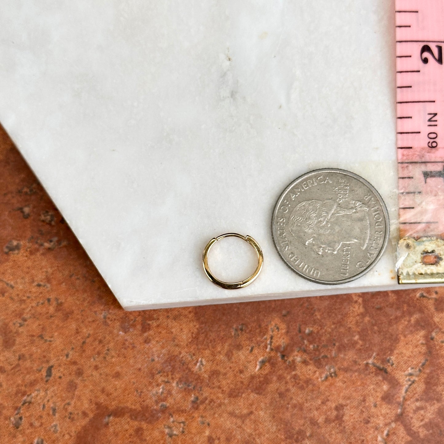 14KT Yellow Gold Solid Navy Blue Enamel Huggie Hoop Earrings Small