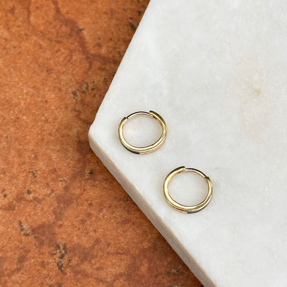 14KT Yellow Gold Solid Navy Blue Enamel Huggie Hoop Earrings Small