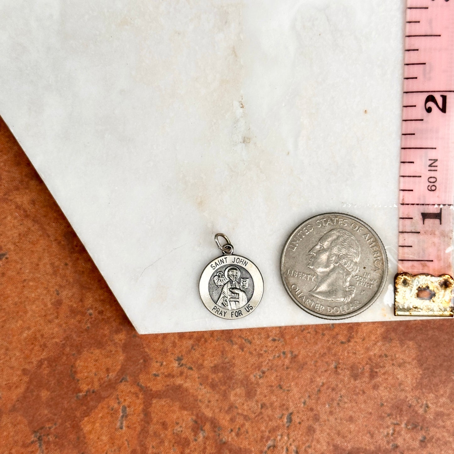 Sterling Silver St John Antiqued Round Medal Pendant Charm 15mm