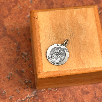 Sterling Silver St John Antiqued Round Medal Pendant Charm 15mm