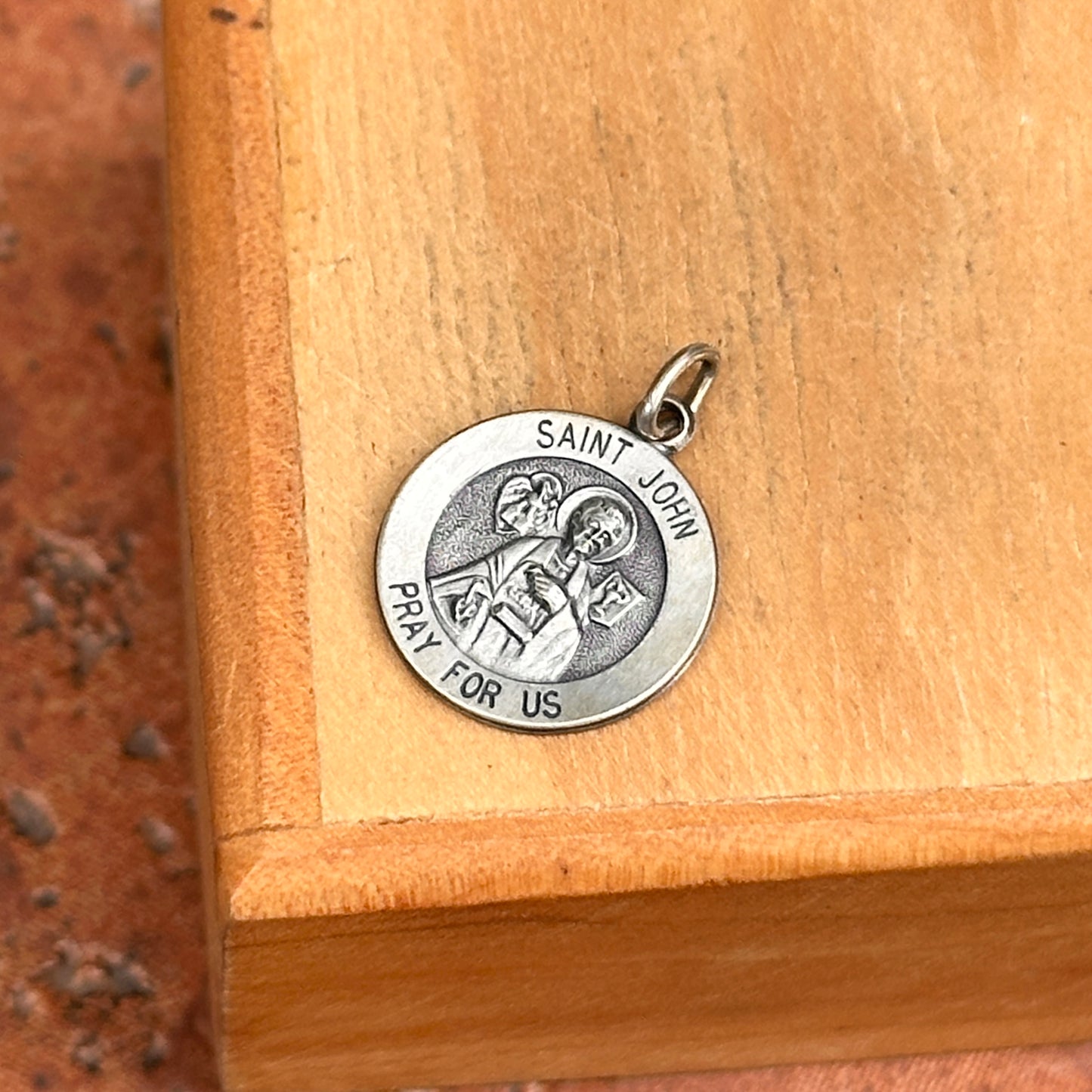Sterling Silver St John Antiqued Round Medal Pendant Charm 15mm