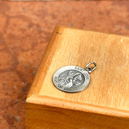 Sterling Silver St John Antiqued Round Medal Pendant Charm 15mm