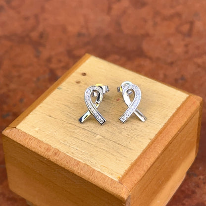 14KT White Gold Diamond Awareness Ribbon Stud Earrings