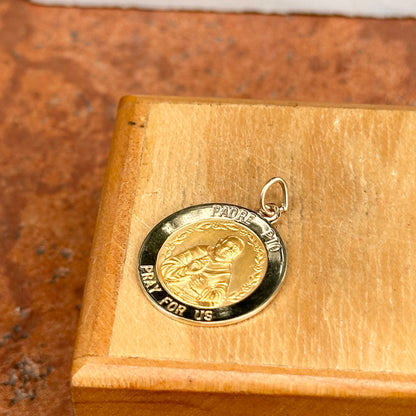 14KT Yellow Gold Solid Padre Pio Round Medal Pendant 18mm