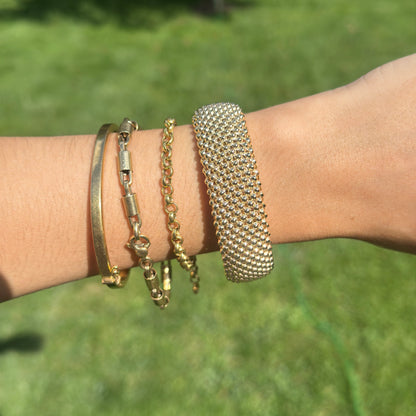 Yellow Gold-Plated Silver Mesh Weave Open Cuff Bracelet + White Rhodium