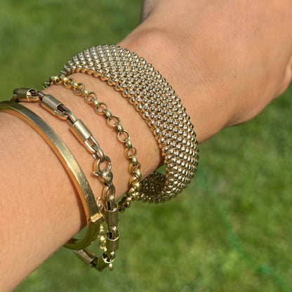 Yellow Gold-Plated Silver Mesh Weave Open Cuff Bracelet + White Rhodium