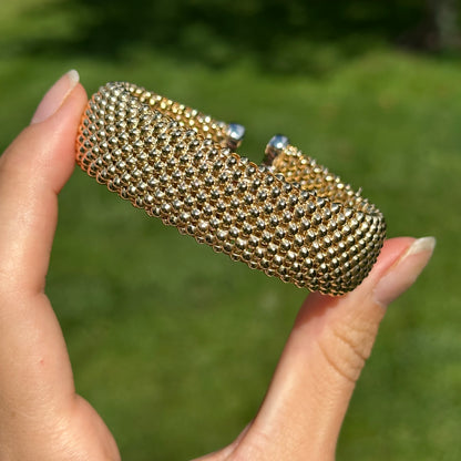 Yellow Gold-Plated Silver Mesh Weave Open Cuff Bracelet + White Rhodium
