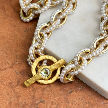 Yellow Gold-Plated Pearl Bead Cable Necklace + Matte Toggle Clasp 18''