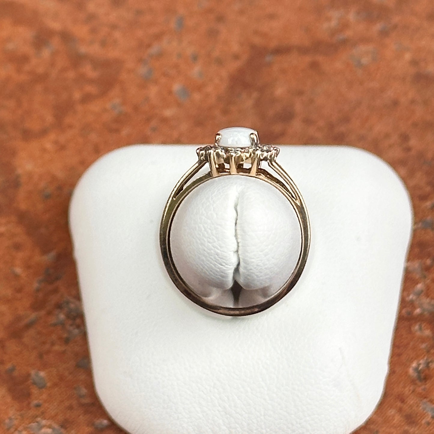 Estate 10KT Yellow Gold Oval Opal + Diamond Halo Ring
