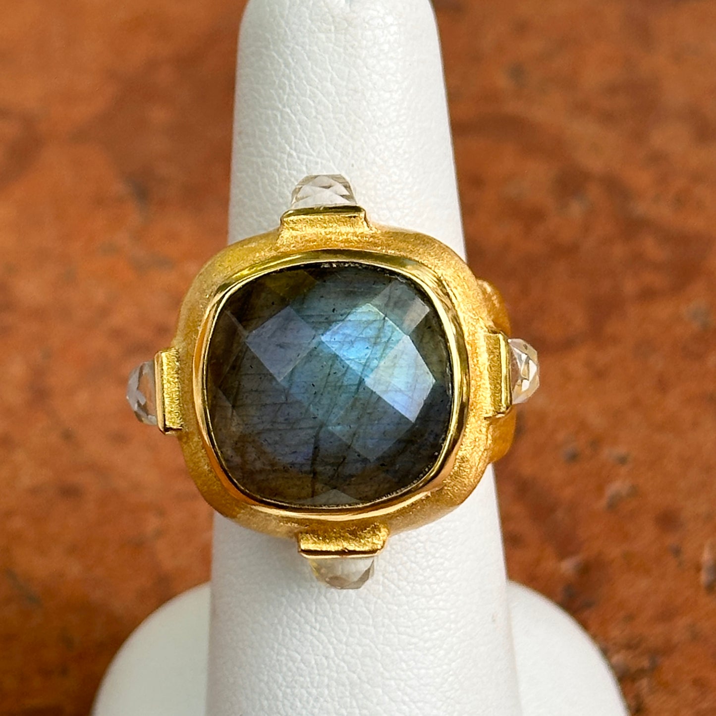 Yellow Gold-Plated Labradorite + Mother of Pearl Betty Carre Matte Ring Size 7