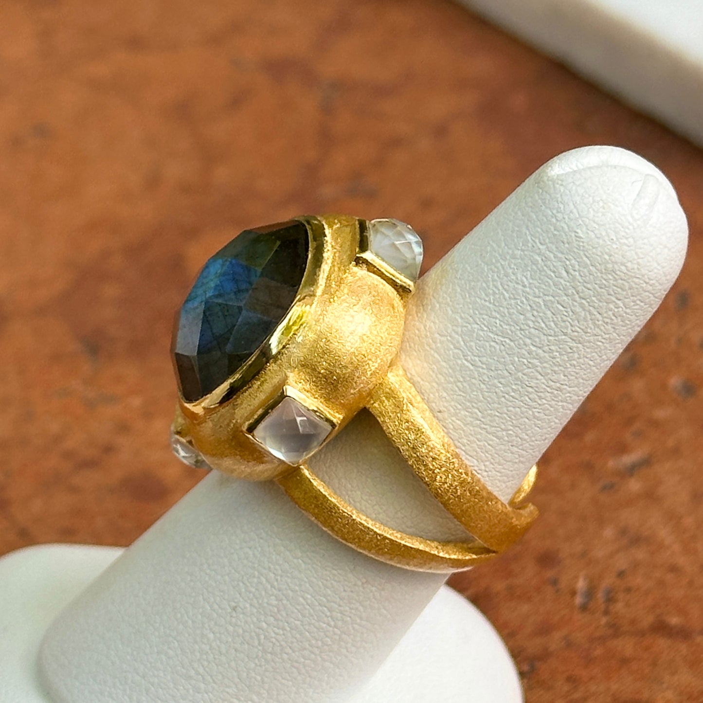 Yellow Gold-Plated Labradorite + Mother of Pearl Betty Carre Matte Ring Size 7