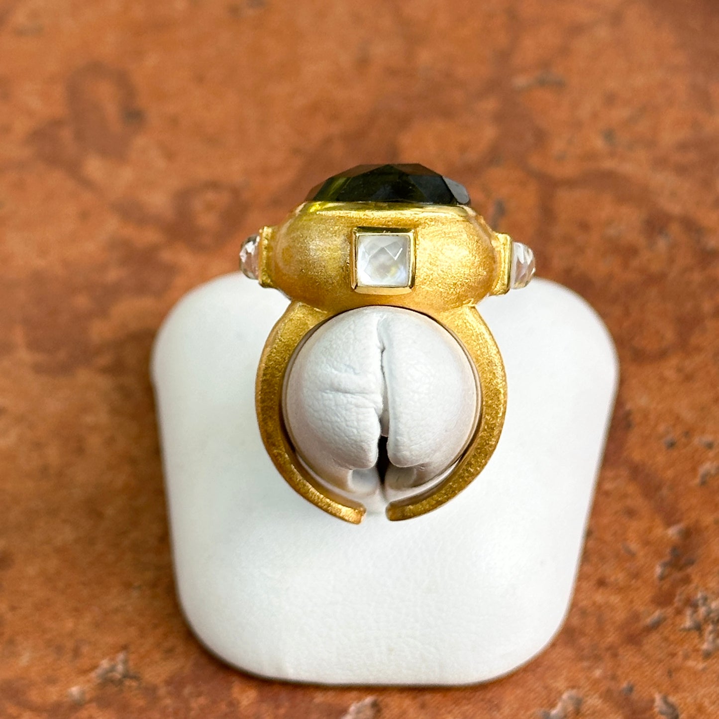 Yellow Gold-Plated Labradorite + Mother of Pearl Betty Carre Matte Ring Size 7